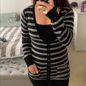 Zara Black and White Striped Cardigan